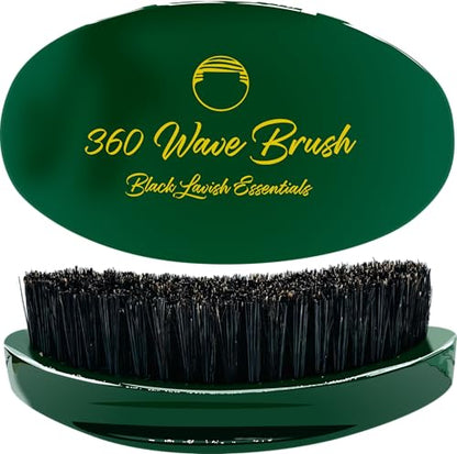 360 Wave Brush, Build Deeper Waves, Soft & Hard Boar Bristle Curved Brush, Black Lavish Essentials Signature (Medium-Hard, Emerald Green) - color: Emerald Green, size: Medium-Hard