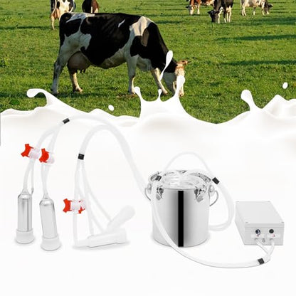 5L Portable Milking Machine for Goats and Cows, Electric Vacuum Pulsator with Adjustable Pressure, Stainless Steel Bucket with Auto Stop Check Valve Cow Milker Machine for Farm (5L) - size: 5L