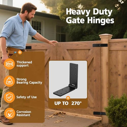 Heavy Duty Gate Hinges,Black Gate Hinges with Screws,Heavy Duty Door Hinges | Adjustable Hardware Hinges Kit,Durable Barn Door for Wooden Fences Yard Gate(Black-2PCS) - style: Black-2PCS