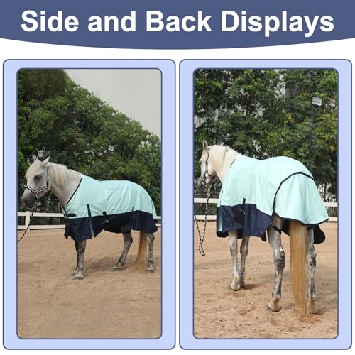 600D Horse Blanket, 0g No-Fill Waterproof Turnout Rain Sheet - color: Turquoise/Navy, size: 75"