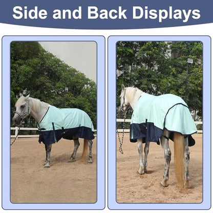600D Horse Blanket, 0g No-Fill Waterproof Turnout Rain Sheet - color: Turquoise/Navy, size: 72"