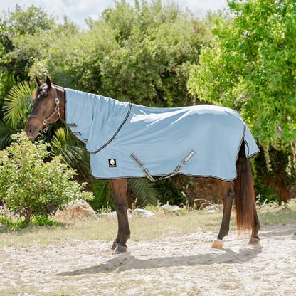Equinavia Brisk Mesh Horse Fly Sheet with Neck Coverage, UV Protection - color: Light Blue, size: 81 in
