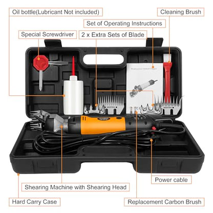 BEETRO 500W Electric Professional Sheep Shears, Animal Grooming Clippers for Sheep Alpacas Goats, 6 Speeds Heavy Duty Farm Livestock Haircut, with Extra Two Sets of Blades - size: Three sets of blade