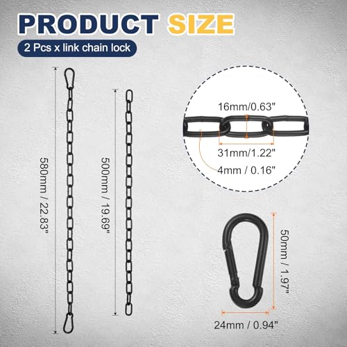 PATIKIL 2 Pcs Gate Chain Lock, 22 in x 4mm Chain Dia Alloy Steel Hanging Chain Lock with 2 Open Clasps for Stall Barn Fence Gate Hammock Swing Punching Bags Sandbag Yoga Gym, Black - size: 22inch x 4mm