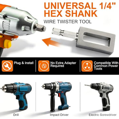 Electric Drill Wire Twisting Tool – 2PCS Heavy Duty Wire Twister Set, 1/4" Hex Shank Fast Twisting Tool for Fencing, Rebar Tying & Construction (9# & 11#)