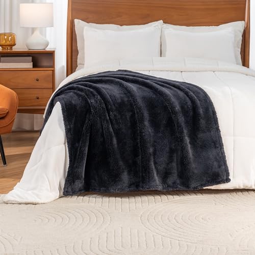Berkshire Blanket Classic Extra-Fluffy™ Plush Throw Blanket, Soft Fuzzy Fluffy Long Hair Throw Blanket for Couch Sofa Bed, Black, 50x60 Inches - color: Black, size: Throw/Throw XL