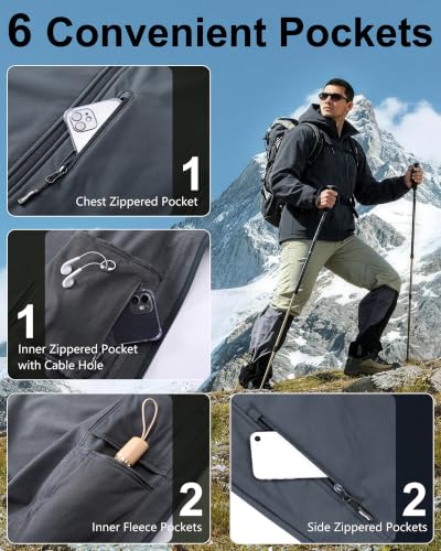 Outdoor Ventures Men's Softshell Jacket Waterproof Fleece Rain Shell Coat - color: Dimgrey, size: X-Large
