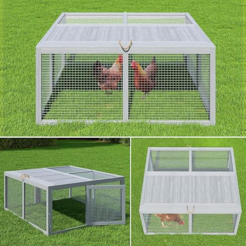 Folding Chicken Coop Run Rabbit Hutch, Portable Wooden Chicken Cage Pens, Small Animal Playpen with Top & Side Opening Doors, No Assembly for Indoor/Outdoor Small Animals & Poultry, Gray