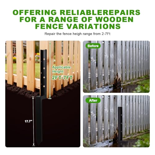 2-Pack 2" Width Fence Post Repair Kit, 34in Heavy Duty Ground Spike Anchor for Wooden Post Repairing Tilted/Broken Posts - size: 2'' 2 Pack