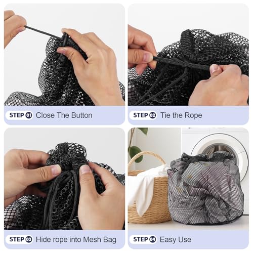 4Pcs Mesh Laundry Bags Washing Machine Mesh Wash Bags Jumbo for Delicates Clothes,Bed Linen,Toys with Drawstring Closure Sturdy (Black, Pack 4 Pcs) - color: Black, size: Pack 4 pcs