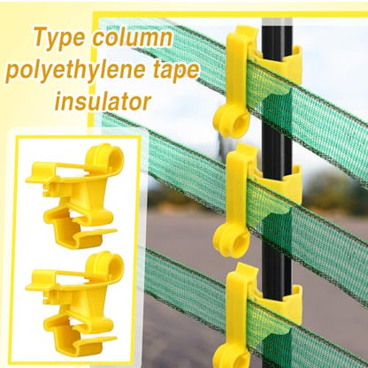 Chunful 100 Pcs T-Post Poly Tape Insulator Large Snap T-Post Holding Electric Fence Insulator for Farm Fence (Yellow) - color: Yellow