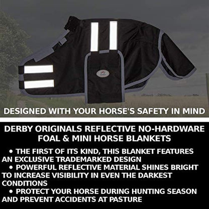 Derby Originals Mini Horse & Foal Winter Turnout Blanket – Reflective, No-Hardware Design, 600D Waterproof Outer, 150g Insulation, 170T Lining, Adjustable Fit, 1-Year Warranty - color: Royal Blue