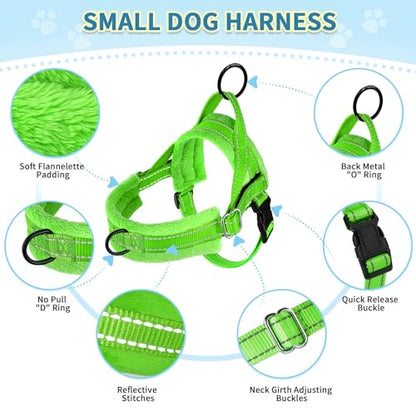 SlowTon No Pull Small Dog Harness and Leash Set with Front Clip | Soft Padded, Neck & Chest Adjustable, Lightweight, Anti-Twist, Puppy Vest Harness Pet Lead Combo for Small Medium Dog, G S - color: Green, size: Small