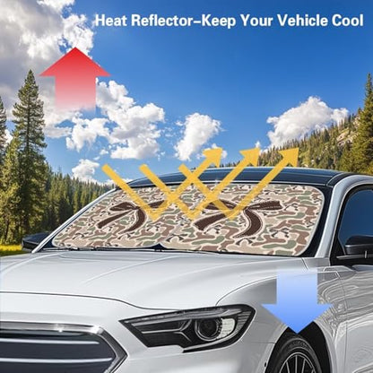 Windshield Sun Shade Foldable Brown Camo Bow Auto Front Window Sunshades for Most Windshield, Auto Sun Heat and UV Rays Blocker Keep Your Car Cool, 28.5"×25.5" - color: Brown Camo Bow