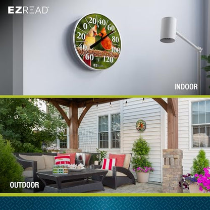 EZREAD Hanging Dial Thermometer 840-1211 Weather Thermometers for Indoor and Outdoor Use, Large 12.5 Inch Diameter, Easy to Read Numbers, Cardinal - color: Summer Cardinal
