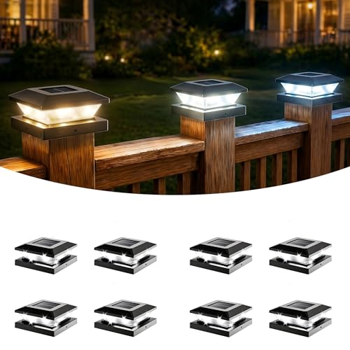 4x4 Solar Post Cap Lights - 8 Pack Fence Deck Post Solar Powered Lights