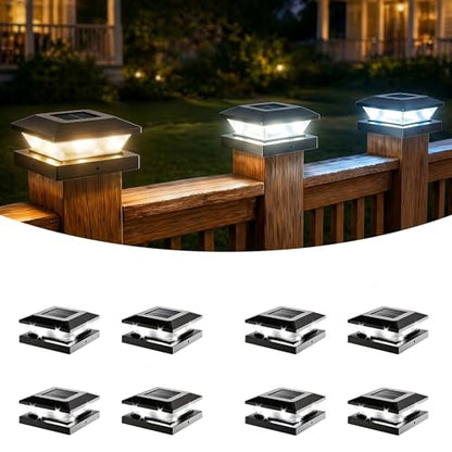 4x4 Solar Post Cap Lights - 8 Pack Fence Deck Post Solar Powered Lights