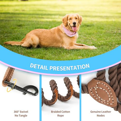 Mile High Life Dog Leash Braided Cotton Rope with Leather-Reinforced Ends - color: Dark Brown, size: 18 Inch-1/2"