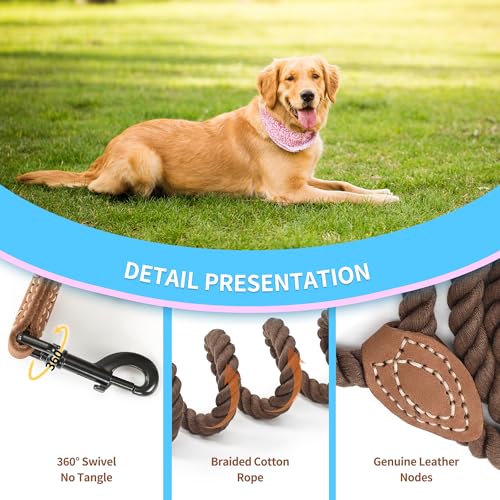 Mile High Life Dog Leash Braided Cotton Rope with Leather-Reinforced Ends - color: Dark Brown, size: 18 Inch-1/2"