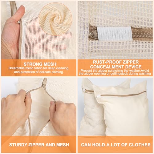 4-Piece Large Durable Organic Cotton Mesh Laundry Bags with Sturdy Zippers and Breathable Mesh are Delicate Laundry Bags for Underwear, Clothes, Pants and Socks - size: Large