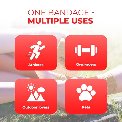 Ever Ready First Aid Self Adherent Cohesive Bandages 3" x 5 Yards - 12 Count, Tan