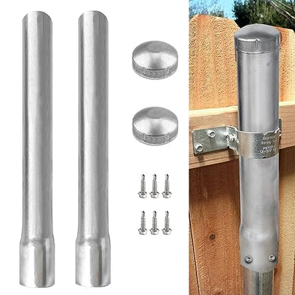 2 Pack 2-3/8" OD Metal Post Extender, 24" Fence Post Extension Height, Hot-dip Galvanized Steel, Includes Screws and Caps - size: 2-3/8 in dia x 24 in