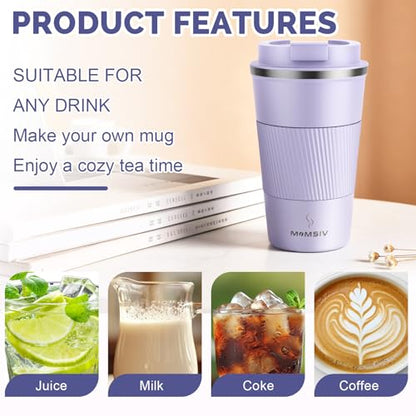 MOMSIV 17oz Travel Coffee Mug, Insulated Coffee Cup with Leakproof Lid - color: B-Purple Taro-17oz