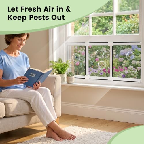 FLYZZZ Adjustable Window Screen for Hung Windows, White Expandable Horizontal Sliding Screen, 10" H x 19-36" W with Black Fiberglass Mesh Removable Window Screen Replacement, 1-Pack - size: S(10" H x 19-36" W)-1 Pack