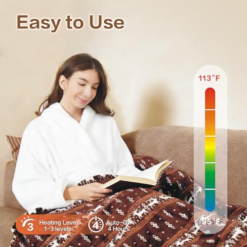 Tefici Electric Heated Blanket, Super Cozy 2-Layer Flannel Heated Throw - color: Light Moose Pattern, size: Throw(50"x60")