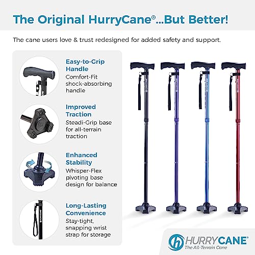 HurryCane Freedom Edition Foldable Walking Cane with T Handle - color: Blue, size: 1 Count (Pack of 6)