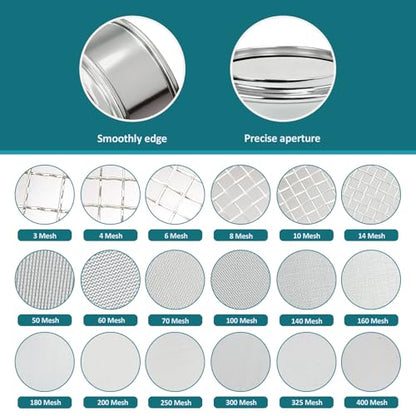 Full 304 Stainless Steel Mesh Sieve Screen, LVDALAB 200 Mesh (0.075mm) Aperture, 2.4inch(6CM) Dia Standard Sample Analysis Test Sieves Sifters Strainer for Industrial Laboratory Homes - size: 200 Mesh(0.075mm)/Ф2.4in(6CM)