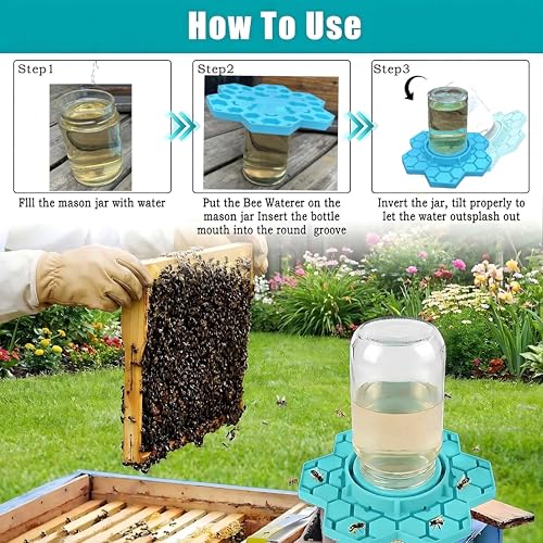 2 Pack Bee Watering Station, Silicone Mason Jar Bee Feeder (Blue) | Silicone bee waterer and feeder fits regular and wide-mouth Mason jars for garden, hive, or backyard bee watering - color: Blue