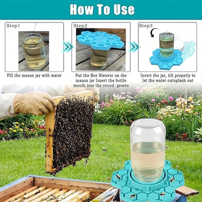 2 Pack Bee Watering Station, Silicone Mason Jar Bee Feeder (Blue) | Silicone bee waterer and feeder fits regular and wide-mouth Mason jars for garden, hive, or backyard bee watering - color: Blue