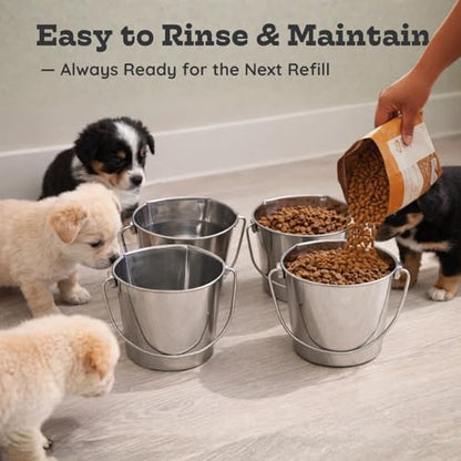 Flat Sided Stainless Steel Hanging Bucket, 1 Quart (0.25 Gallon), 4 Pack, Heavy Duty Kennel Cage Food & Water Pail for Small Dogs, Cats, Birds & Pets, Durable, Easy to Clean Feeder - size: 1 Quart (Pack of 4)