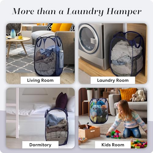 Handy Laundry Collapsible Mesh Foldable Hamper 14" x 14' x 24" Navy Blue - color: Blue, 1-PACK