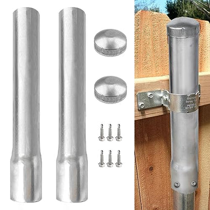 2 Pack 2-3/8" OD Metal Post Extender, 12" Fence Post Extension Height, Hot-dip Galvanized Steel, Includes Screws and Caps - size: 2-3/8 in dia x 12 in