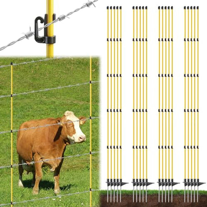 80 Inches Electric Fence Posts Fiberglass Step-in 20 Pack, Temporary Fence Stakes with Adjustable Clips for Livestock, Garden, Farm Protection
