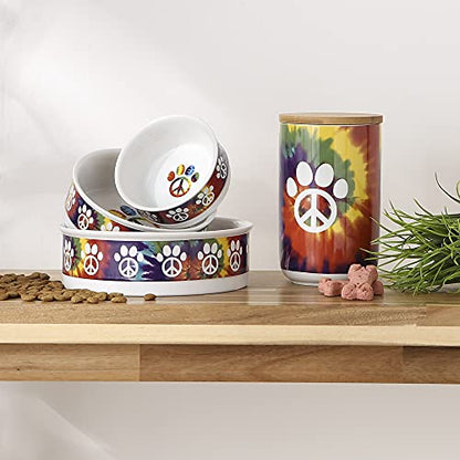 Bone Dry Ceramic Pet Treat Canister with Bamboo Lid, Dishwasher Safe, Countertop Storage, Keep Dog & Cat Treats Safe & Dry, 4x6.5", Peace Paw - color: Peace Paw, size: 4x6.5"