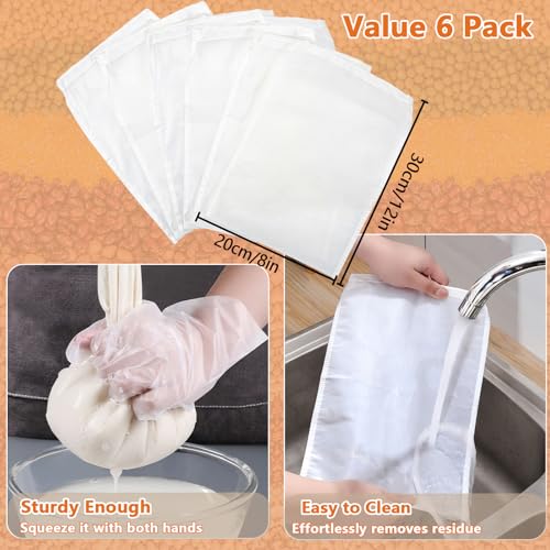 6 Pack Nut Milk Bag, 8"x12" Reusable Food Nylon Strainer Nut Bags for Straining Almond Milk Greek Yogurt, Cheese Cloth Bag for Cooking, Cold Brew Coffee Tea Juice Fine Mesh Bag