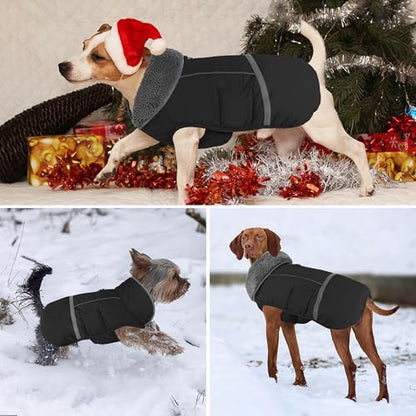 Dogcheer Warm Dog Coat, Waterproof Dog Jacket Christmas Puppy Winter Coat with Buckle, Reflective Adjustable Pet Snow Jacket Turtleneck Fleece Sweater for Small Medium Large Dogs - Black, M - color: Black, size: Medium