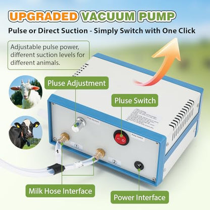 Upgraded 2 in 1 14L Electric Milking Machine with 4 Cow Teat Cups & 2 Goat Teat Cups