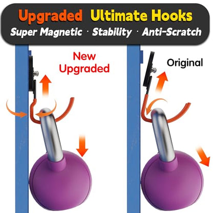 ULIBERMAGNET New Upgraded Ultra-Strong Magnetic Hooks,2 Pack Heavy Duty Ultimate Magnetic Hooks with 40LB Hold for Extension Cord, Hose, Rope, D-Handle Tools, Garden Tools (Orange/3.46inch) - style: Upgraded Orange Large Gaint Strong Hooks