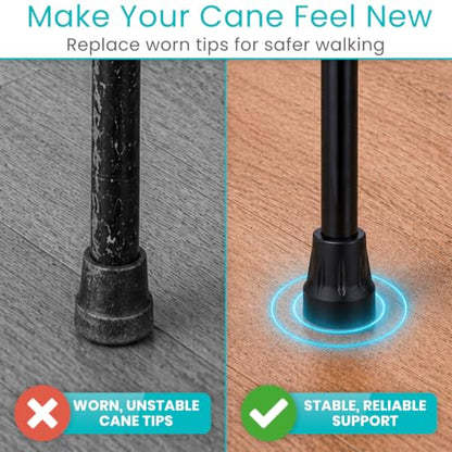 Vive Cane Tips (Set of 2) - Heavy Duty 3/4 inch Replacement Rubber Foot | Black Attachment Base Grip - Accessories for Walking and Standing Stick - Durable End for Women, Men, Seniors, Elderly - style: 3/4 inch (2 pack)