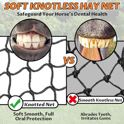 YedsIntu 4x4 ft Round Bale Hay Net for Horses, Slow Feeder Hay Nets with 1.5 inches Holes, Knotless Hay Feeder Bag for Goats Cattle Sheep Livestock - size: 4x4 ft