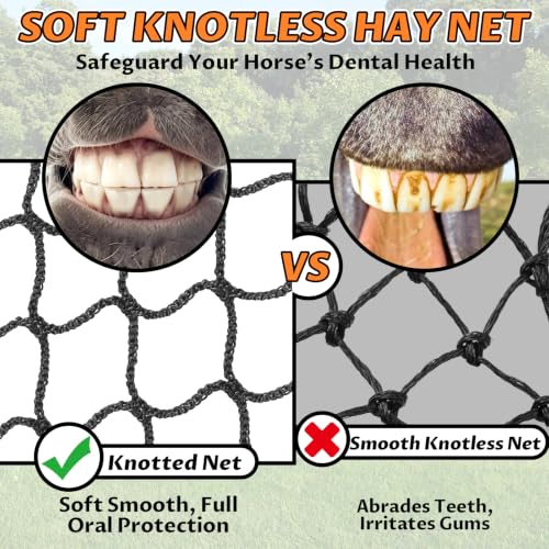 YedsIntu 4x4 ft Round Bale Hay Net for Horses, Slow Feeder Hay Nets with 1.5 inches Holes, Knotless Hay Feeder Bag for Goats Cattle Sheep Livestock - size: 4×4 ft