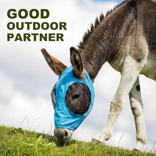 Mini Donkey Fly Mask, Stretchy Breathable Mule Mask with Big Mesh Eye Covers, Without Ears, Soft on Skin, Comfortable Breathable Protection from Insects and Bugs - color: Blue, Without Ear, size: Mini