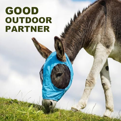 Mini Donkey Fly Mask, Stretchy Breathable Mule Mask with Big Mesh Eye Covers, Without Ears, Soft on Skin, Comfortable Breathable Protection from Insects and Bugs - color: Blue, Without Ear, size: Mini
