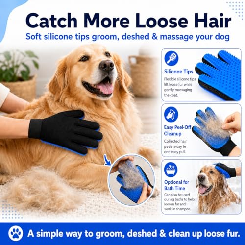 NVNAN 3 PCS Pet Hair Removal Glove and Pet Hair Remover | Groom pets and remove fur from clothes, bedding, car seats, and couches with reusable grooming and fabric gloves - color: Big Fabric Pet Hair Gloves+Pet Grooming Brush