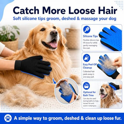 NVNAN 3 PCS Pet Hair Removal Glove and Pet Hair Remover | Groom pets and remove fur from clothes, bedding, car seats, and couches with reusable grooming and fabric gloves - color: Big Fabric Pet Hair Gloves+Pet Grooming Brush
