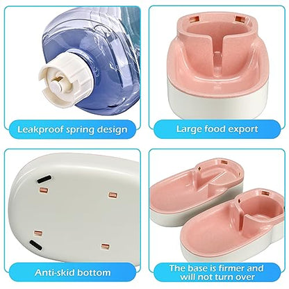 Automatic Dog Cat Feeder and Water Dispenser Gravity Food Feeder and Waterer Set with Pet Food Bowl for Small Medium Dog Puppy Kitten, Large Capacity 1 Gallon x 2(Pink) - color: Pink